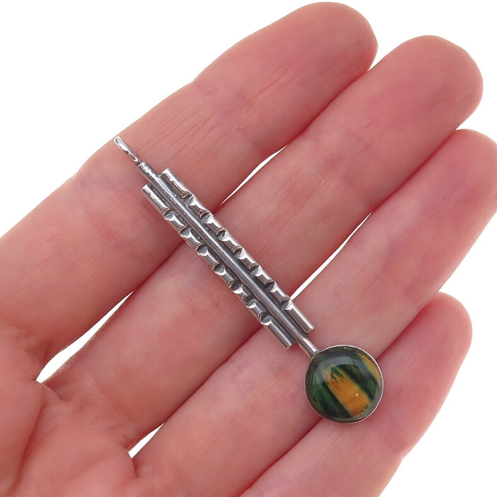 925 Sterling Silver Vintage Enamel Modernist Oxidized Pendant